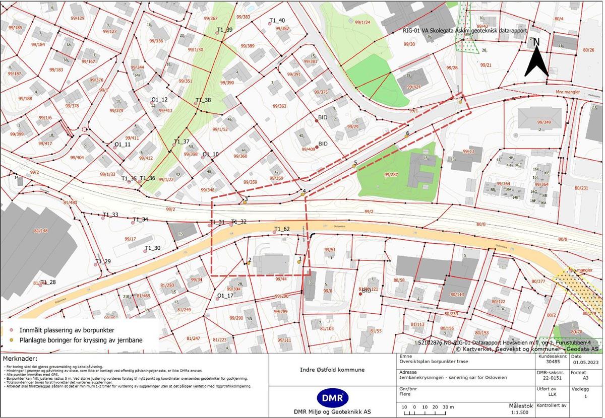 Kart over boreplan Osloveien 2023 - Klikk for stort bilde